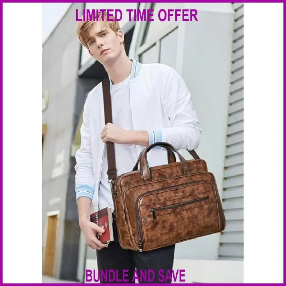 17 Inch Leather Laptop Messenger Bag Water-Resistant Large Shoulder Satchel